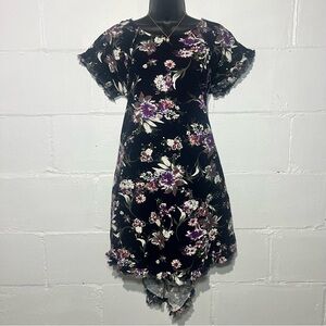 SMALL Navy Floral Umgee High Low Fringe Dress